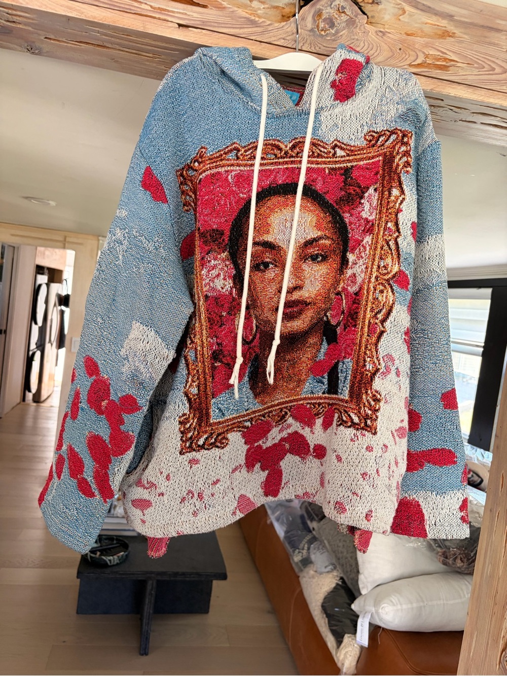 Sade Art Portrait Hoodie Sweater - Blue & Pink size large. No offers.